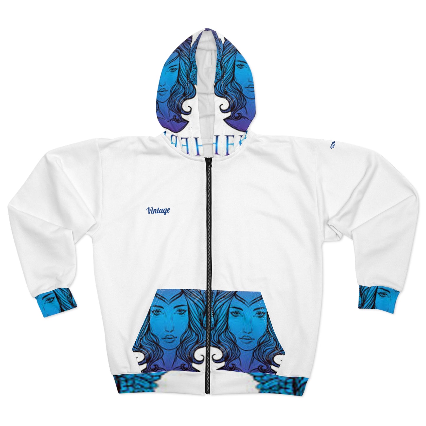 Vintage Blue L.O.H. Art Lust Hermes Unisex Zip Hoodie (AOP)