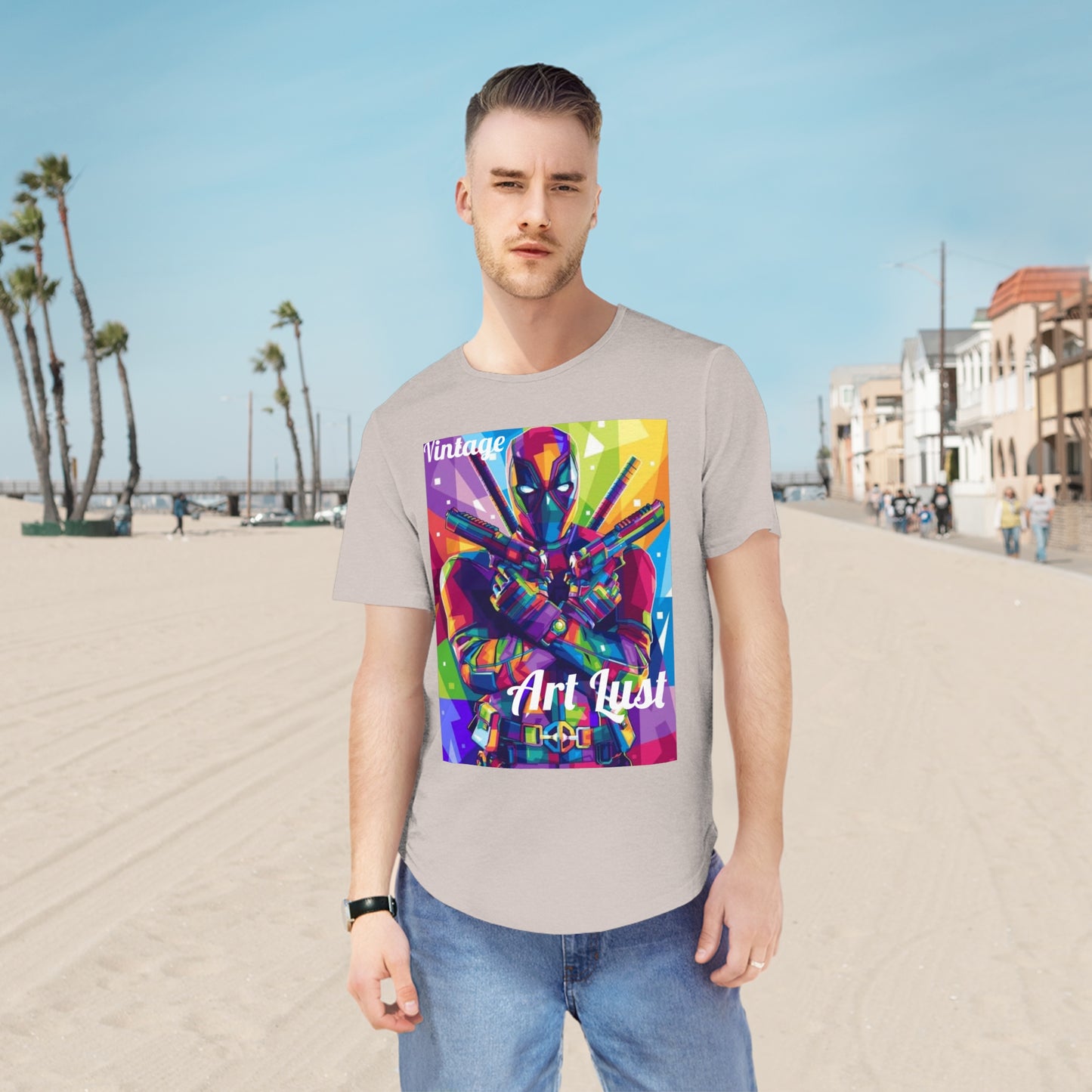 Men's Vintage Deadpool Art Lust Jersey Curved Hem Tee