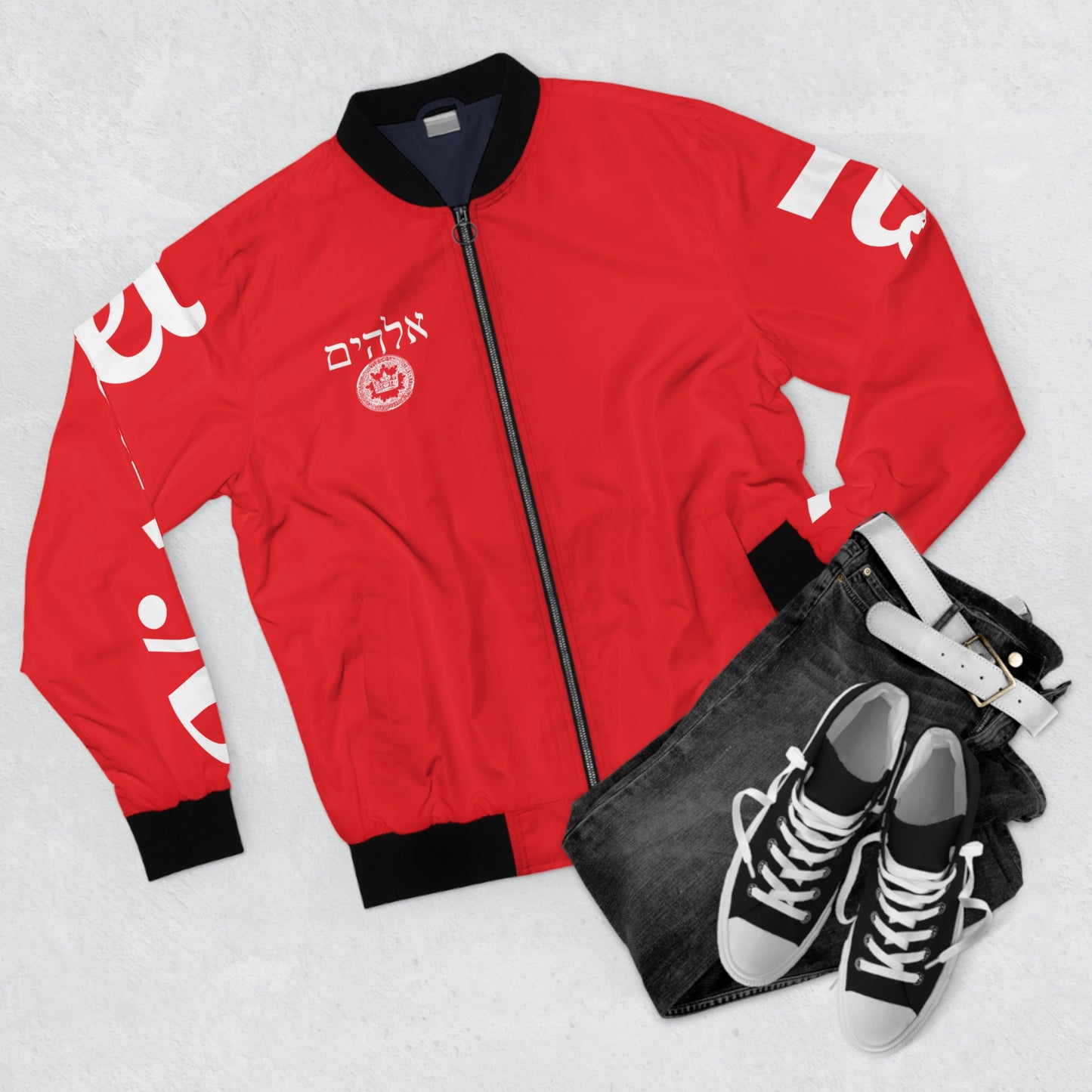Men's White/Red KOK Bomber Jacket (AOP)