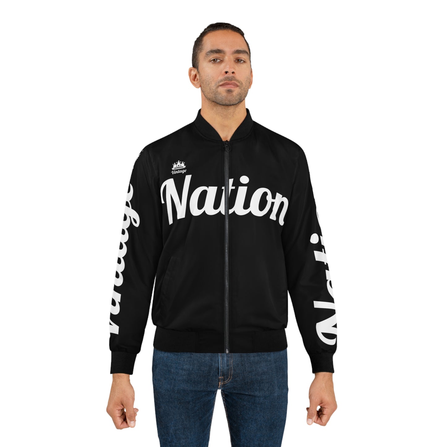 Men's Black/White Vintage Nation T.O.K. Bomber Jacket (AOP)