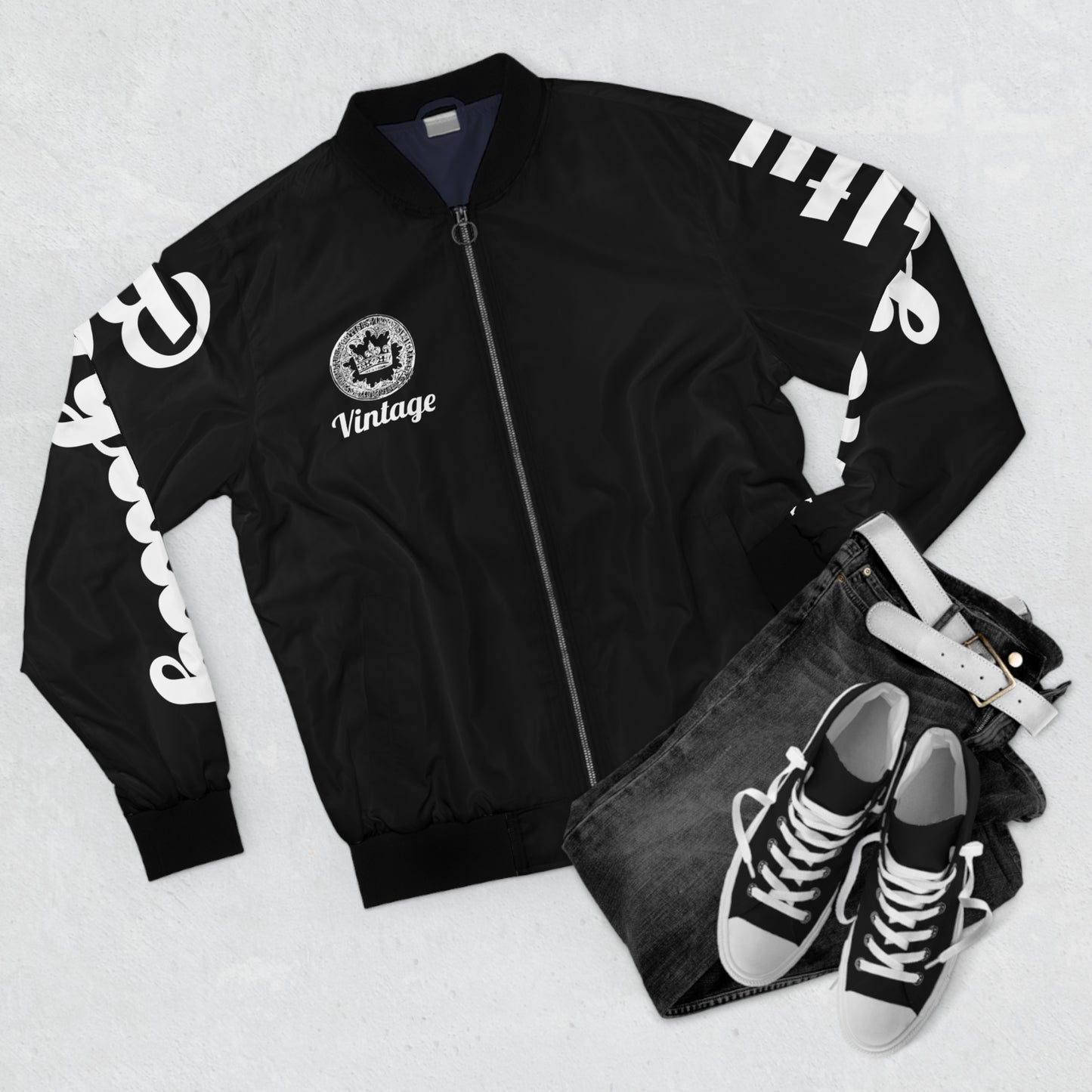 Men's Vintage LLTK AOP Black Bomber Jacket