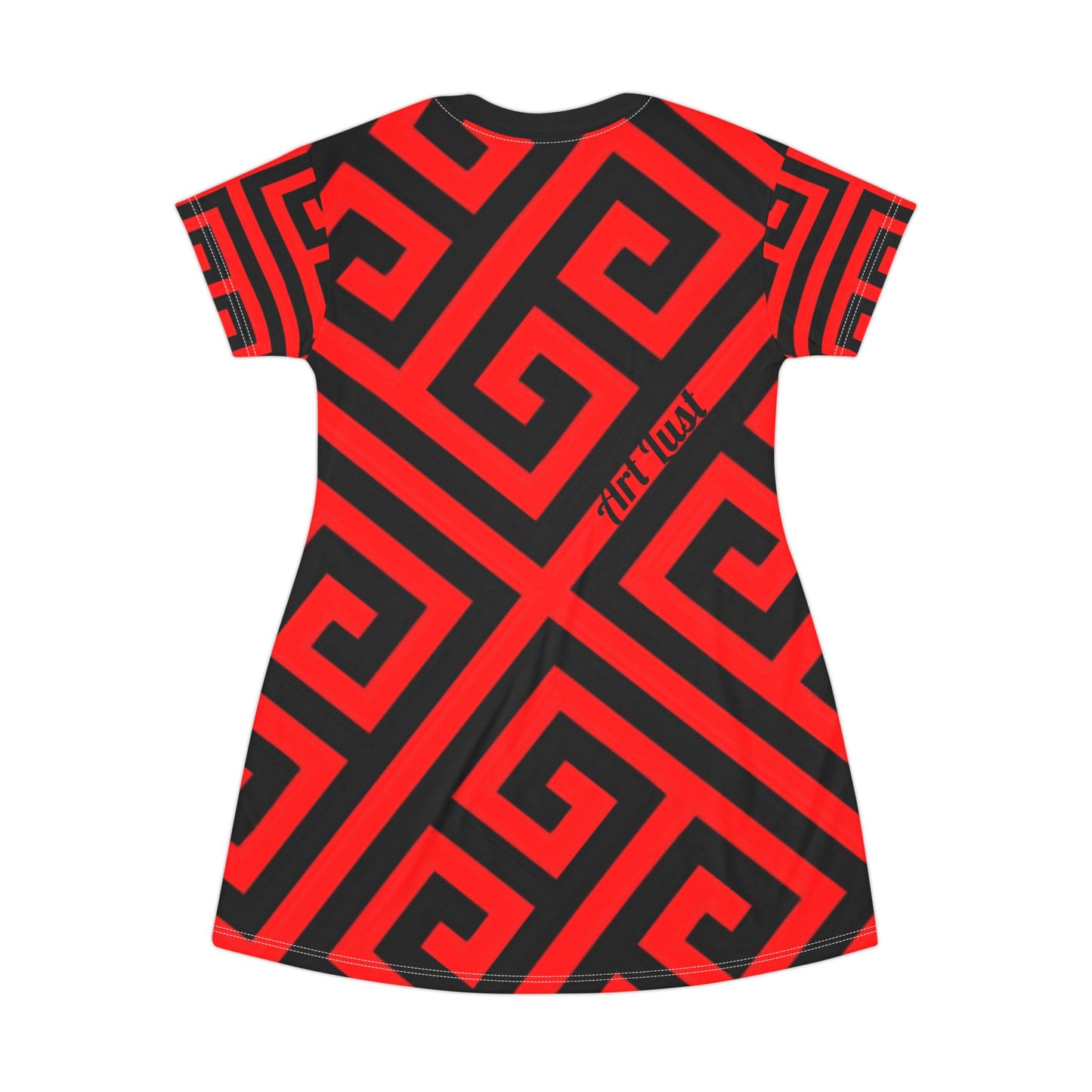 Red/Black Greek Pattern Art Lust T-Shirt Dress (AOP)