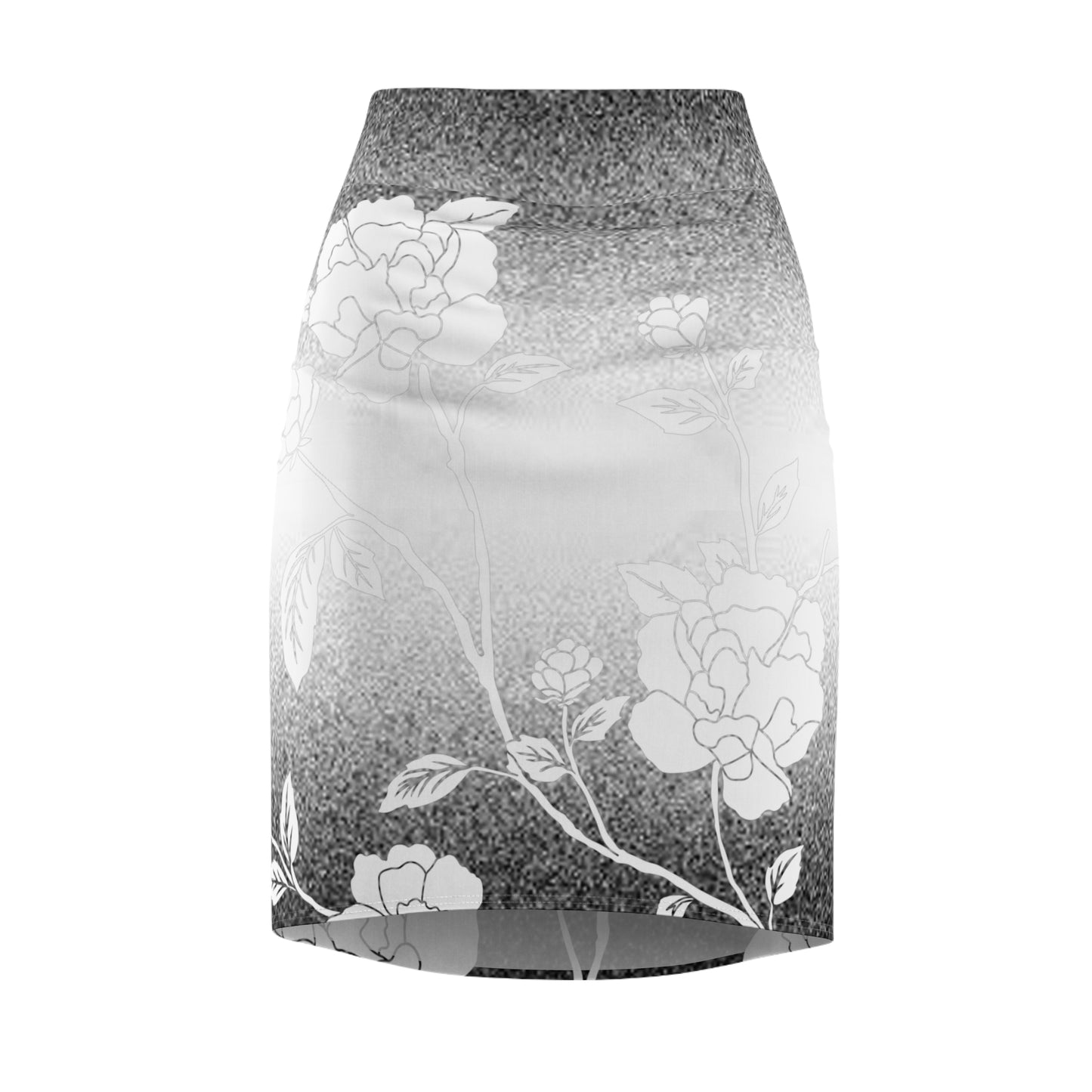 Women's Floral Black/White Gradient Pencil Skirt (AOP)