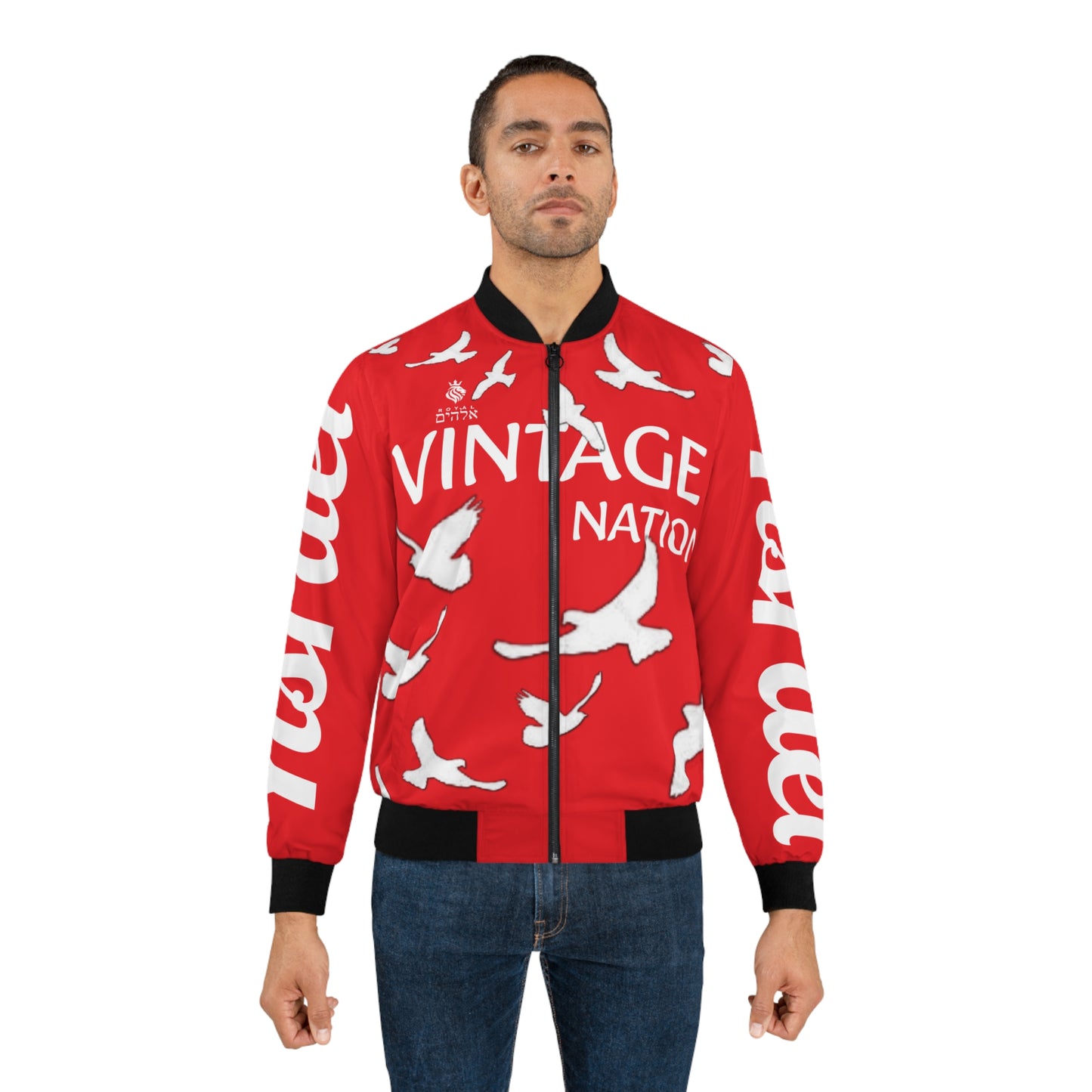 Men's White/Red KOK Bomber Jacket (AOP)