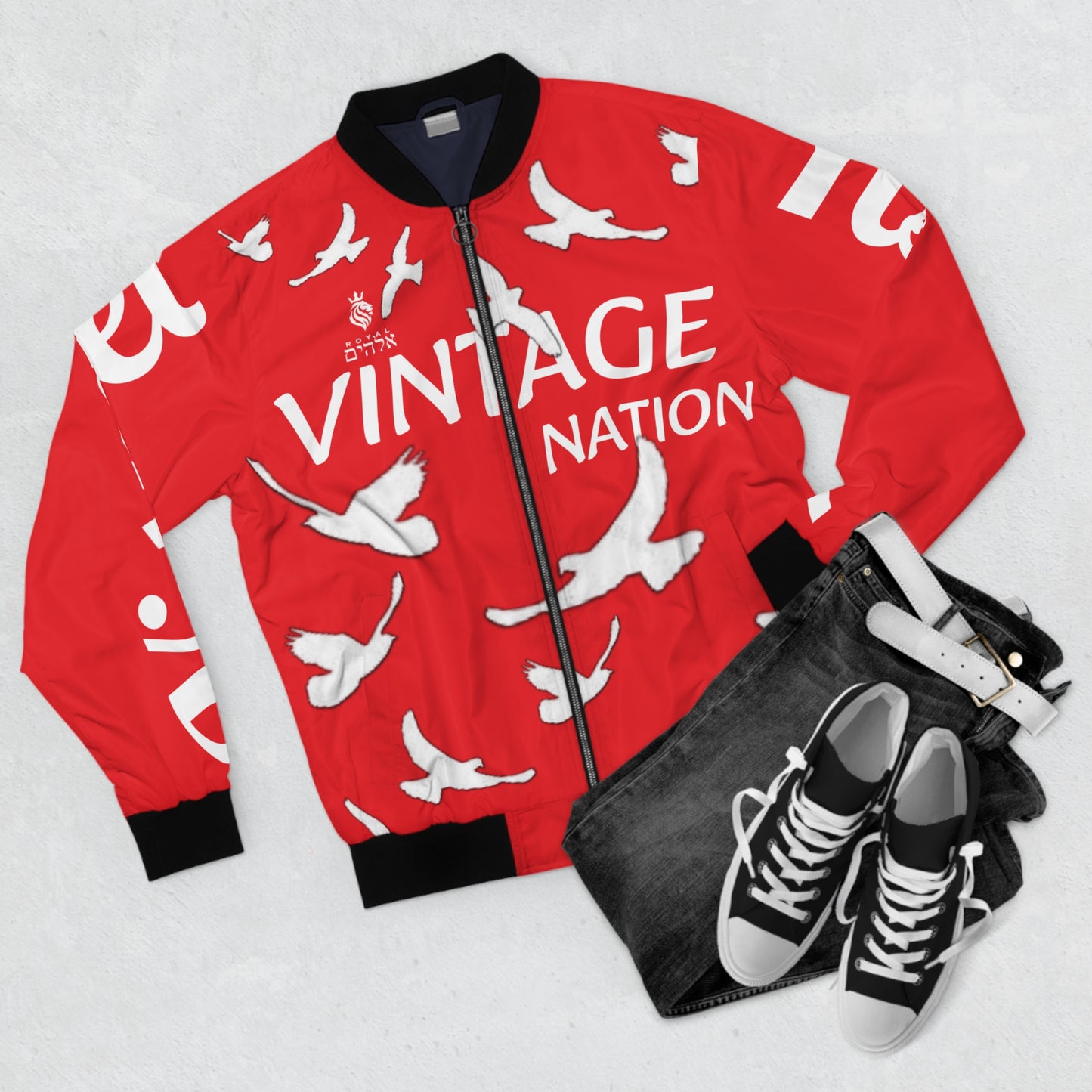 Men's White/Red KOK Bomber Jacket (AOP)