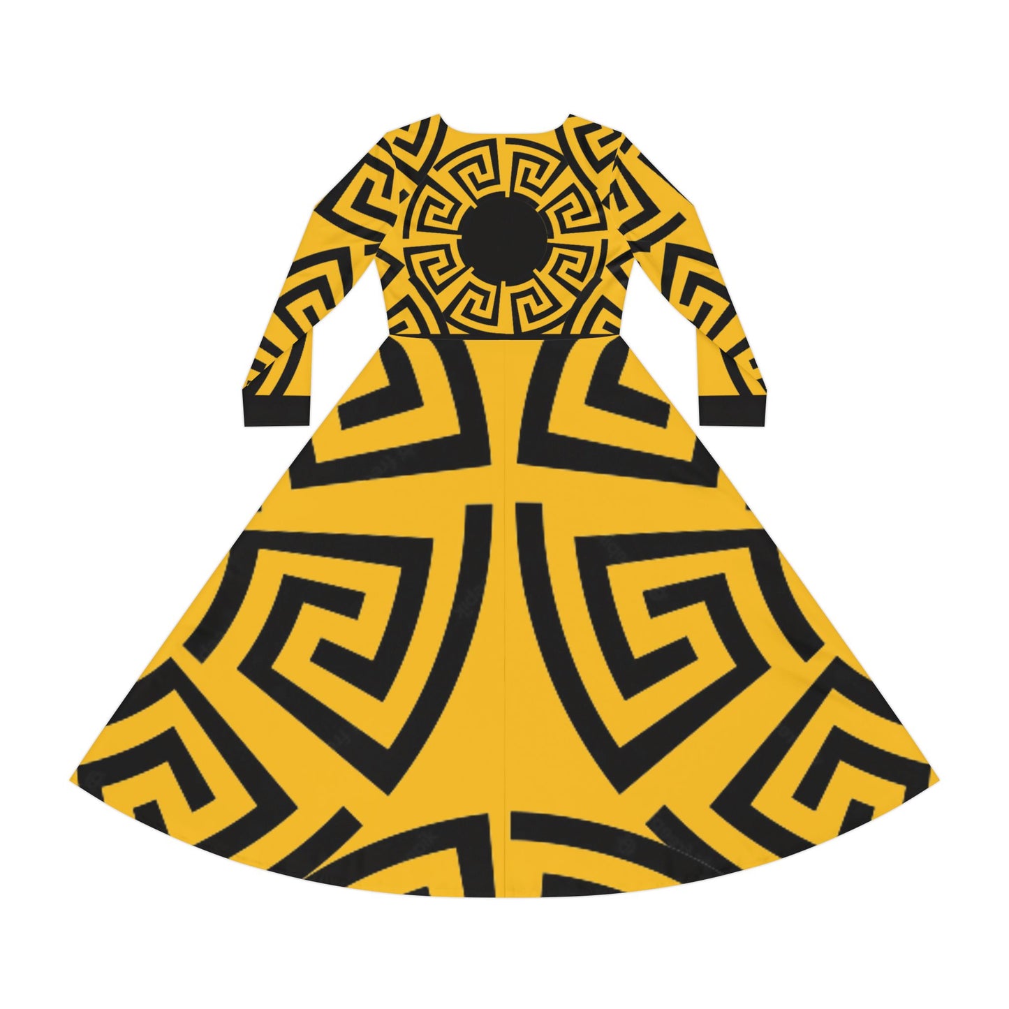 Women's Yellow/Black Greek Pattern Art Lust Dance Dress (AOP)