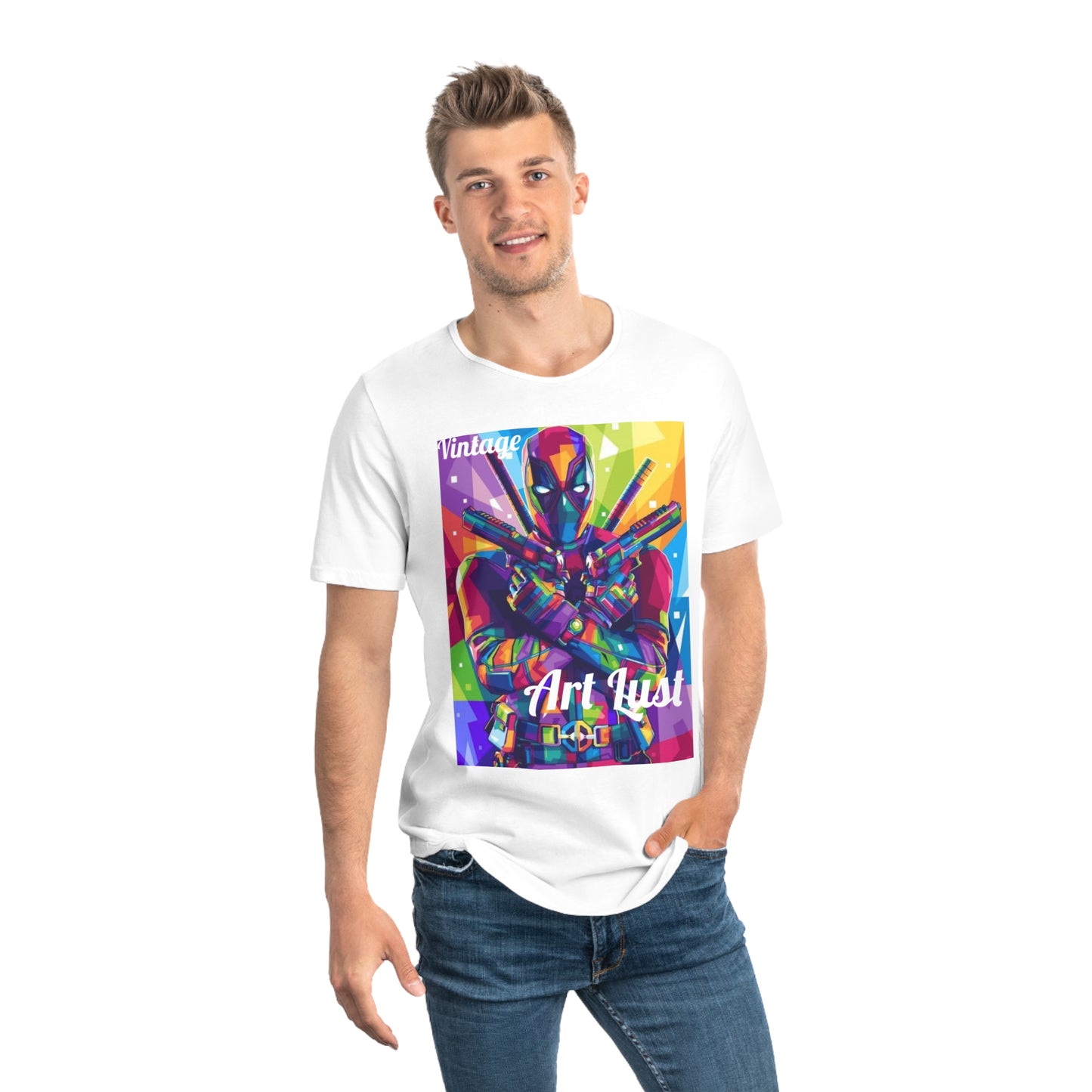 Men's Vintage Deadpool Art Lust Jersey Curved Hem Tee