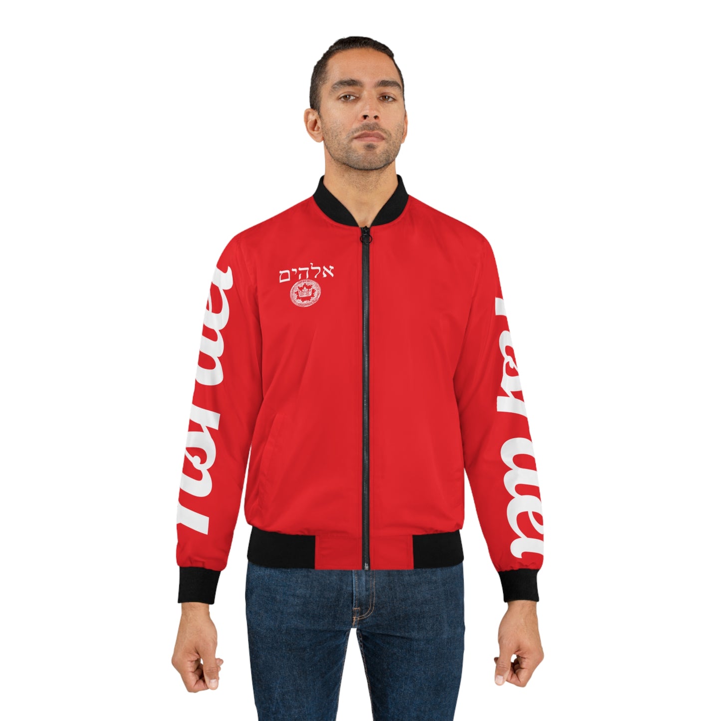 Men's White/Red KOK Bomber Jacket (AOP)
