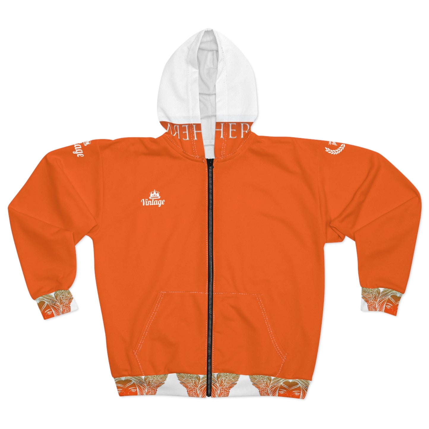 Vintage Dark Orange L.O.H. Art Lust Hermes Unisex Zip Hoodie (AOP)