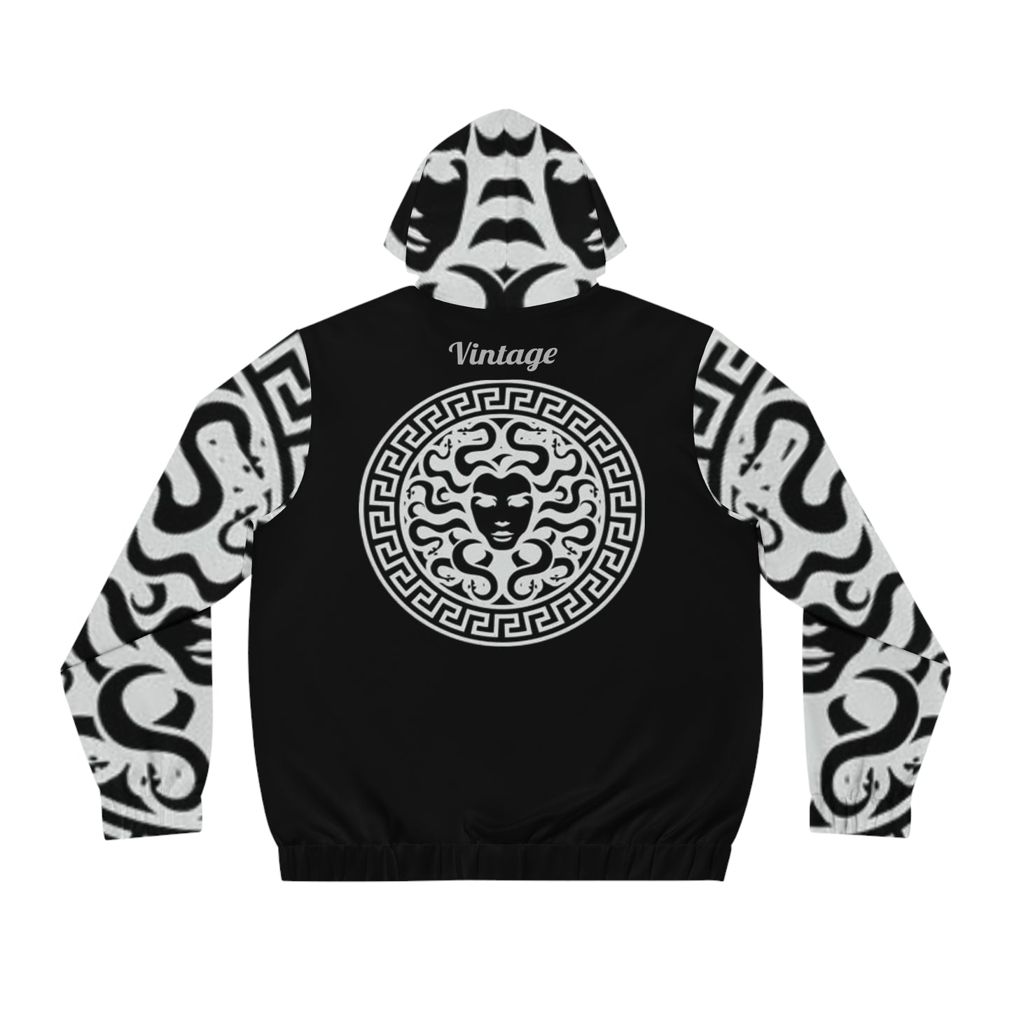 Men's Black/White Madusa Full-Zip Hoodie (AOP)