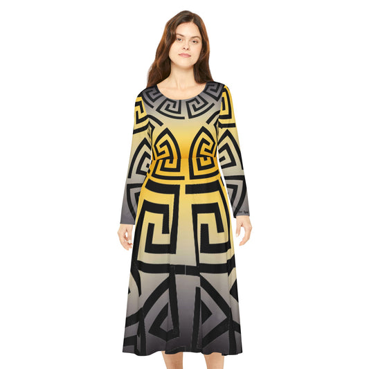 Women's Grey/Yellow Greek Pattern Art Lust Dance Dress (AOP)