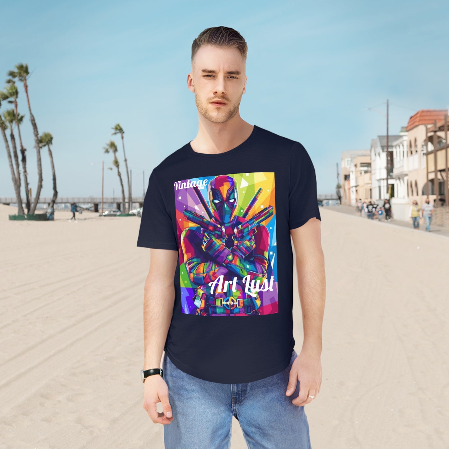 Men's Vintage Deadpool Art Lust Jersey Curved Hem Tee