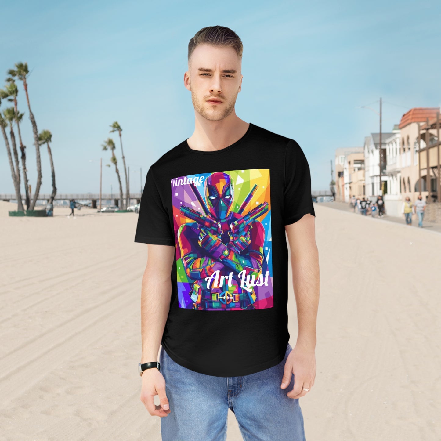 Men's Vintage Deadpool Art Lust Jersey Curved Hem Tee