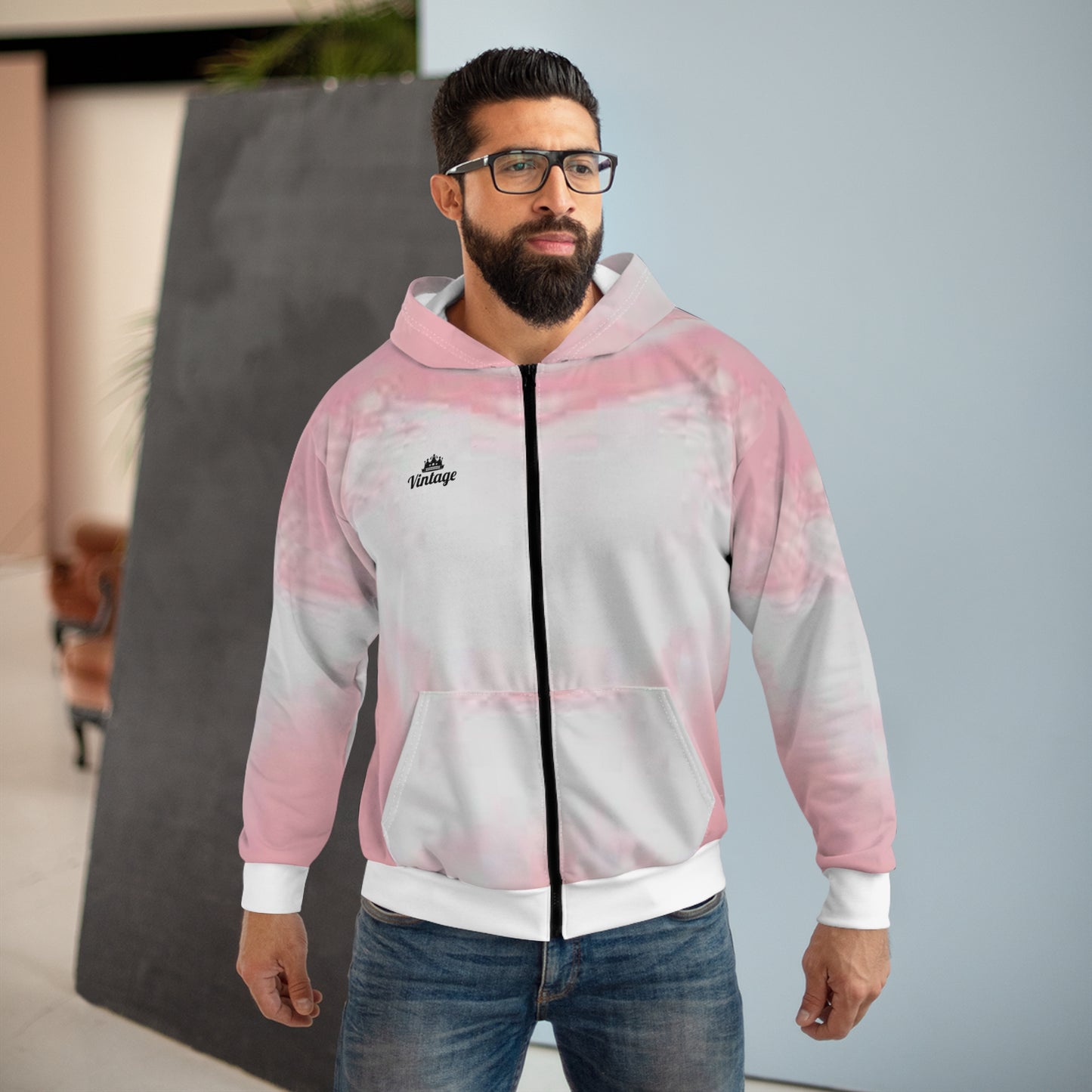 White/Pink Nezuko Art Lust Zip Hoodie (AOP)