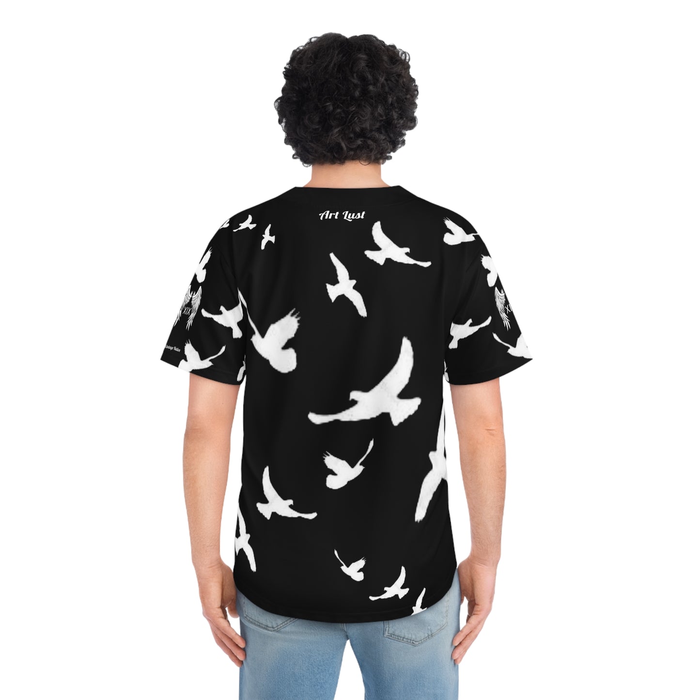 Men's Black/White Vintage Art Lust Dove's Above Baseball Jersey