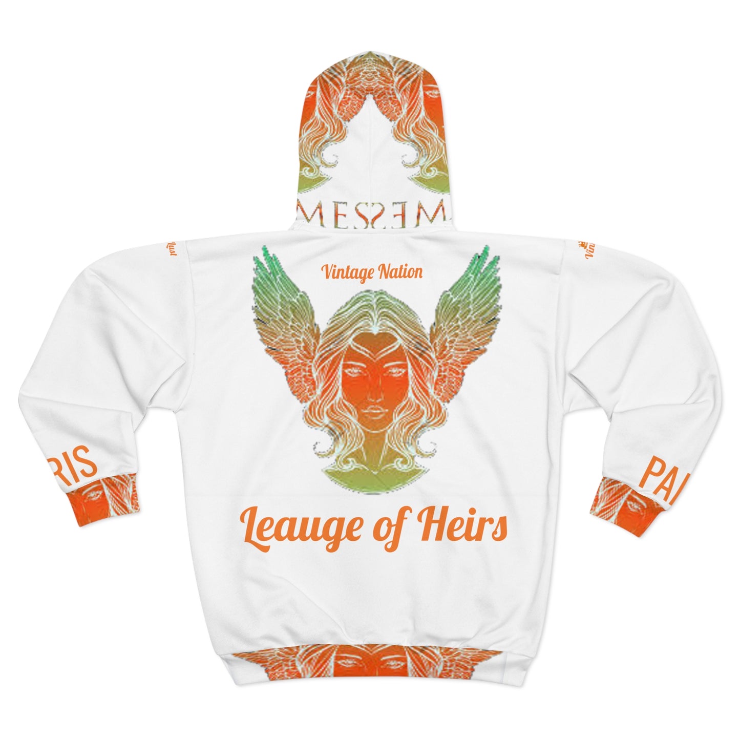 Vintage Orange L.O.H. Art Lust Hermes Unisex Zip Hoodie (AOP)