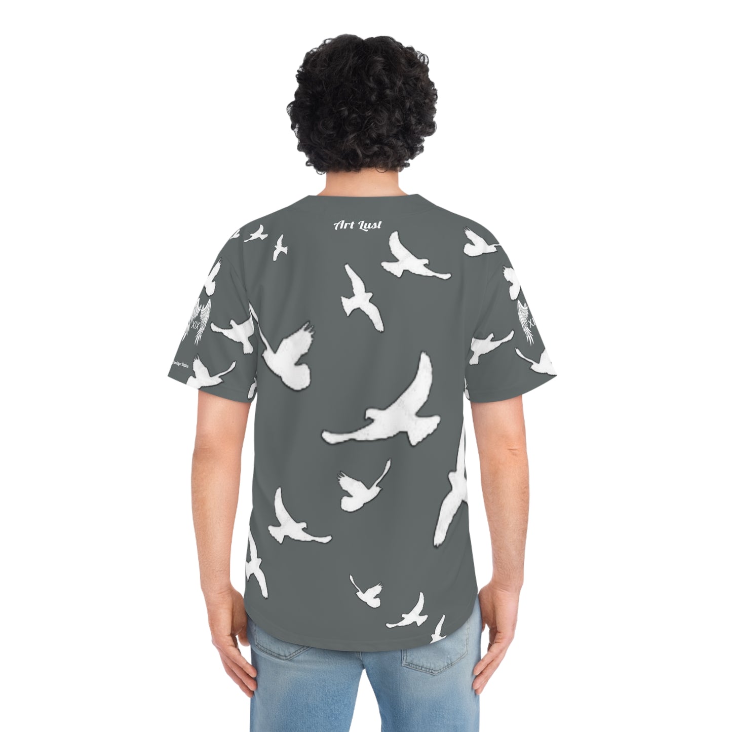 Men's Grey/White Vintage Art Lust Dove's Above Baseball Jersey