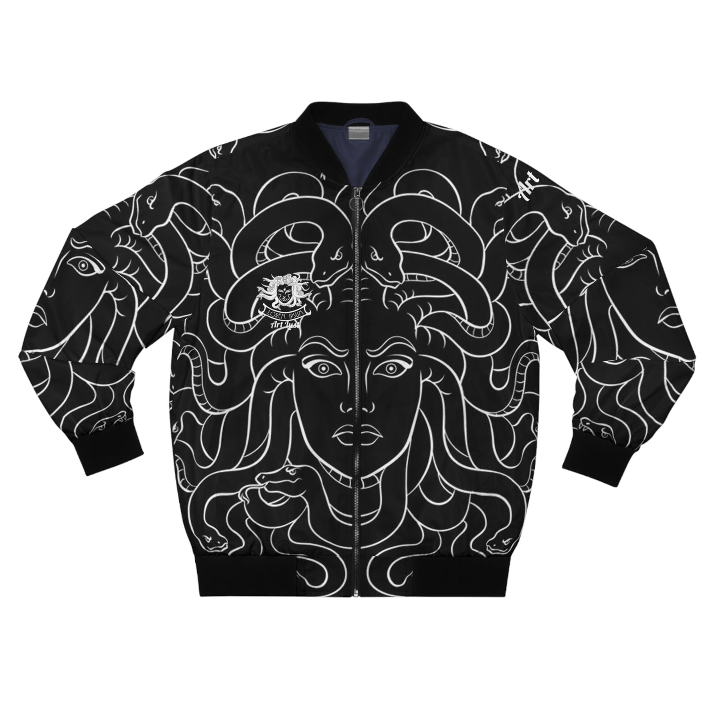 Men's Full Black/White Madusa Bomber Jacket (AOP)