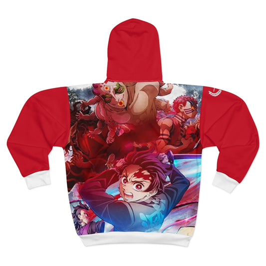 Red/White Demon Slayer Art Lust Zip Hoodie (AOP)