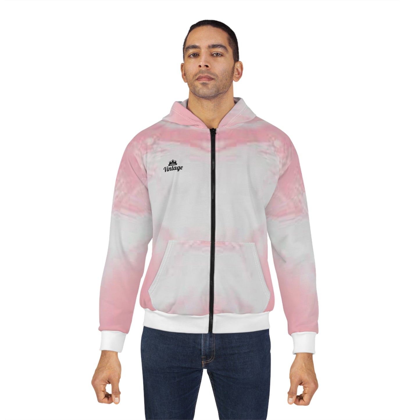 White/Pink Nezuko Art Lust Zip Hoodie (AOP)