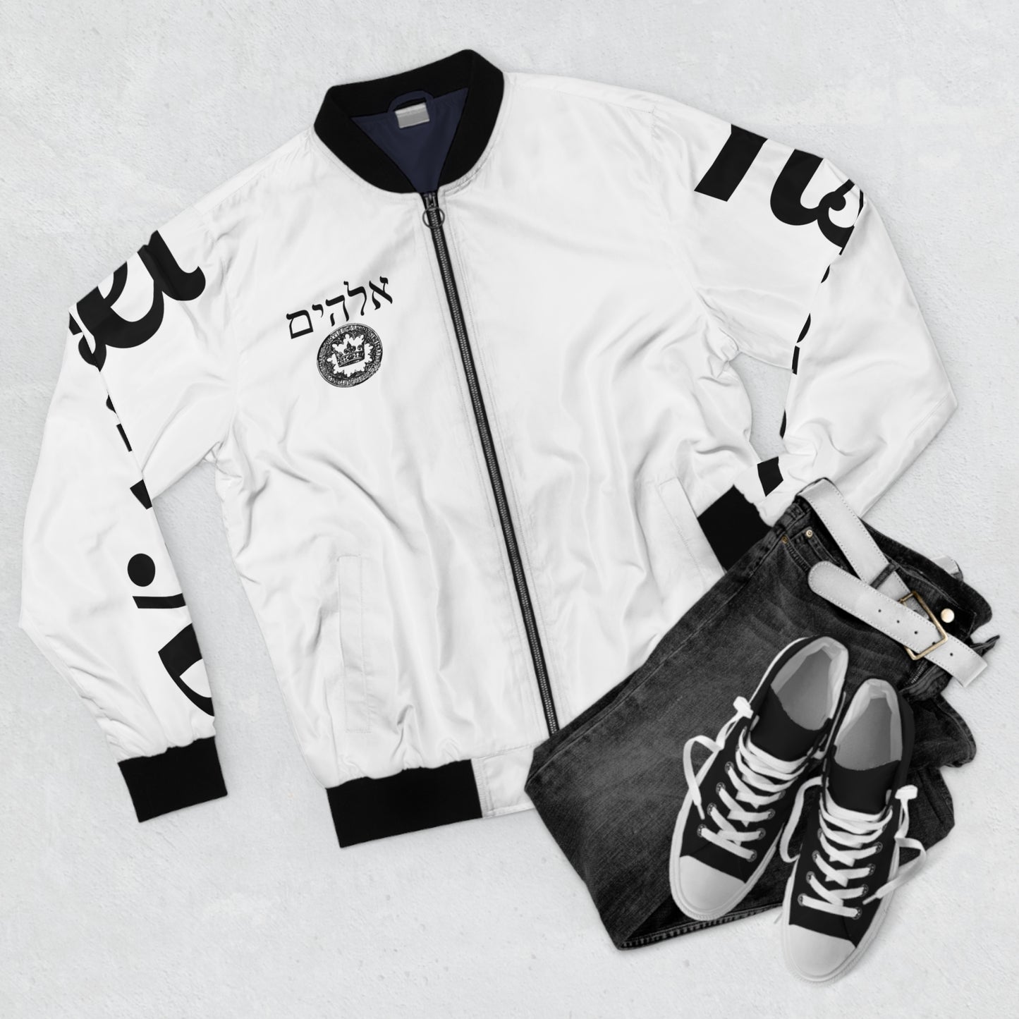 Men's White/Black King of King's Bomber Jacket (AOP)