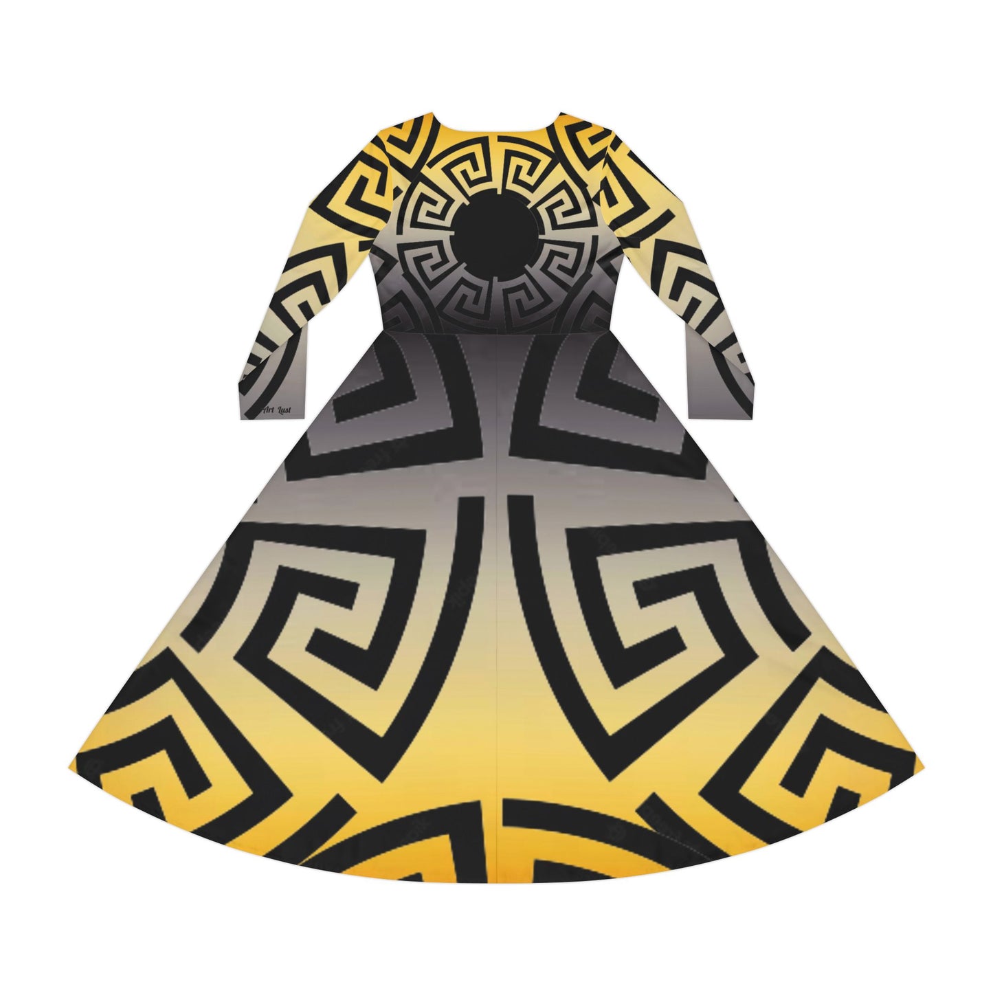 Women's Grey/Yellow Greek Pattern Art Lust Dance Dress (AOP)