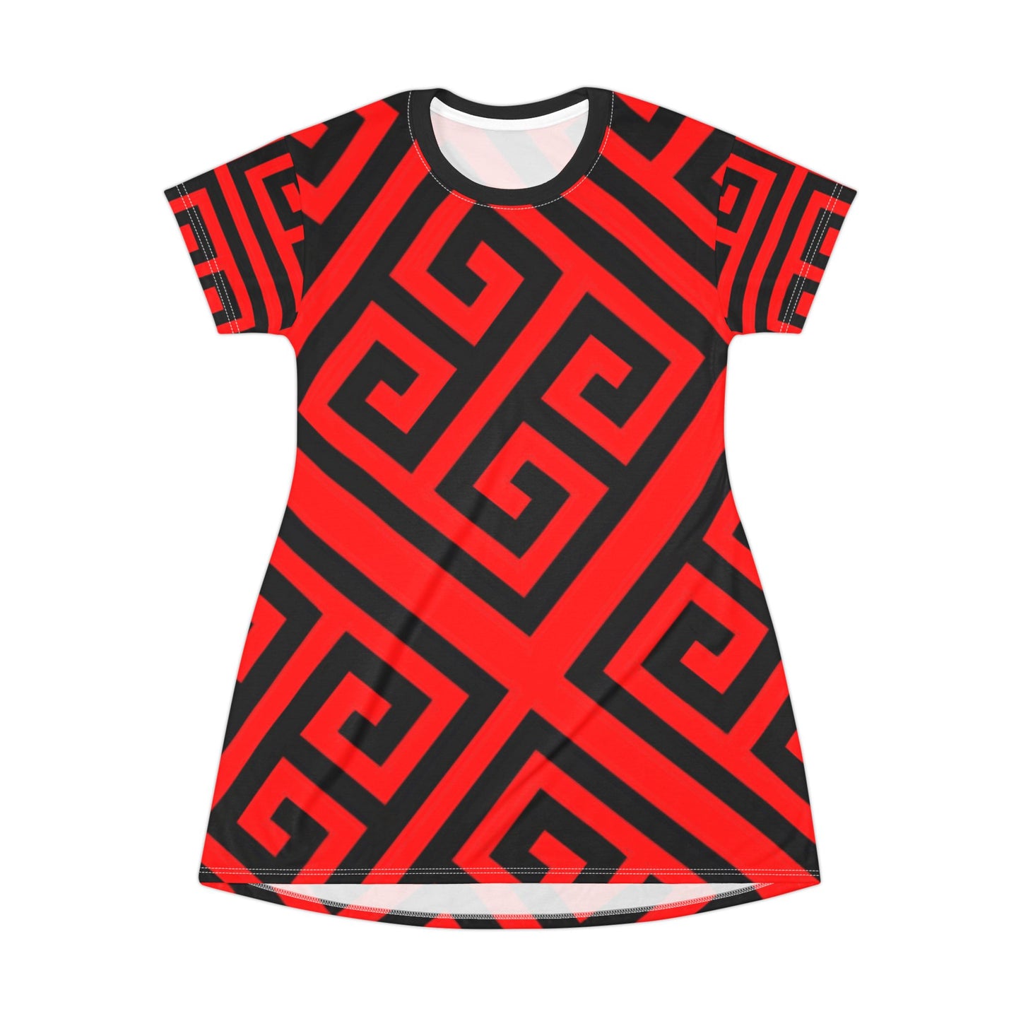 Red/Black Greek Pattern Art Lust T-Shirt Dress (AOP)