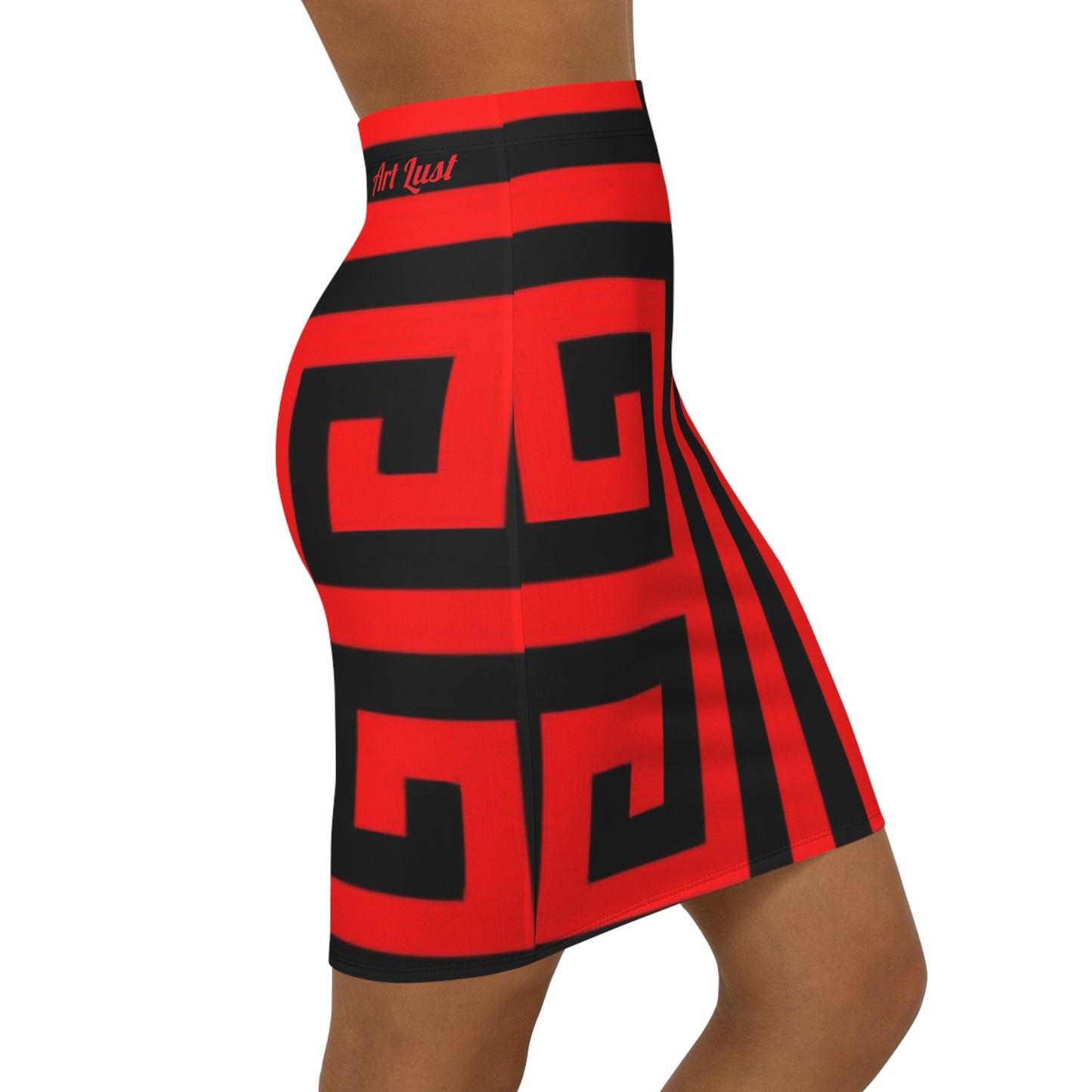 Women's Black on Red Vintage Art Lust Mini Skirt (AOP)