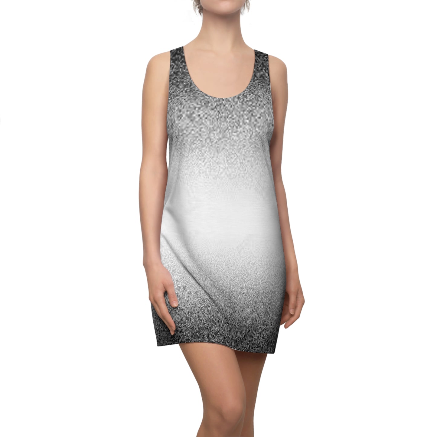 Women's Black/White Gradient Cut & Sew Racerback Dress (AOP)