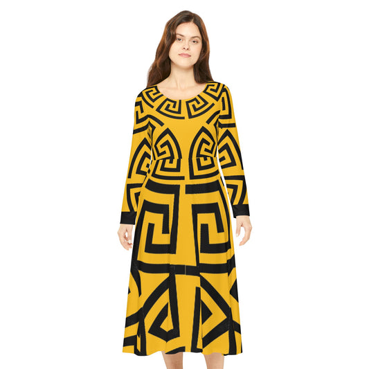 Women's Yellow/Black Greek Pattern Art Lust Dance Dress (AOP)