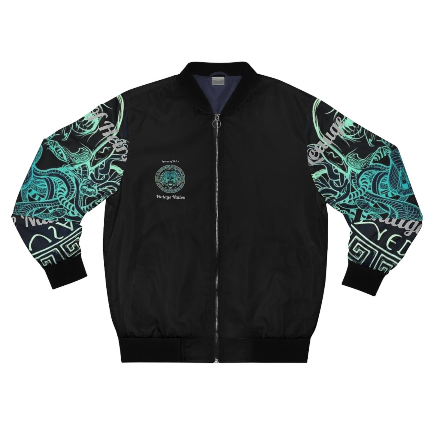 Men's Black/Green Hue Madusa Bomber Jacket (AOP)