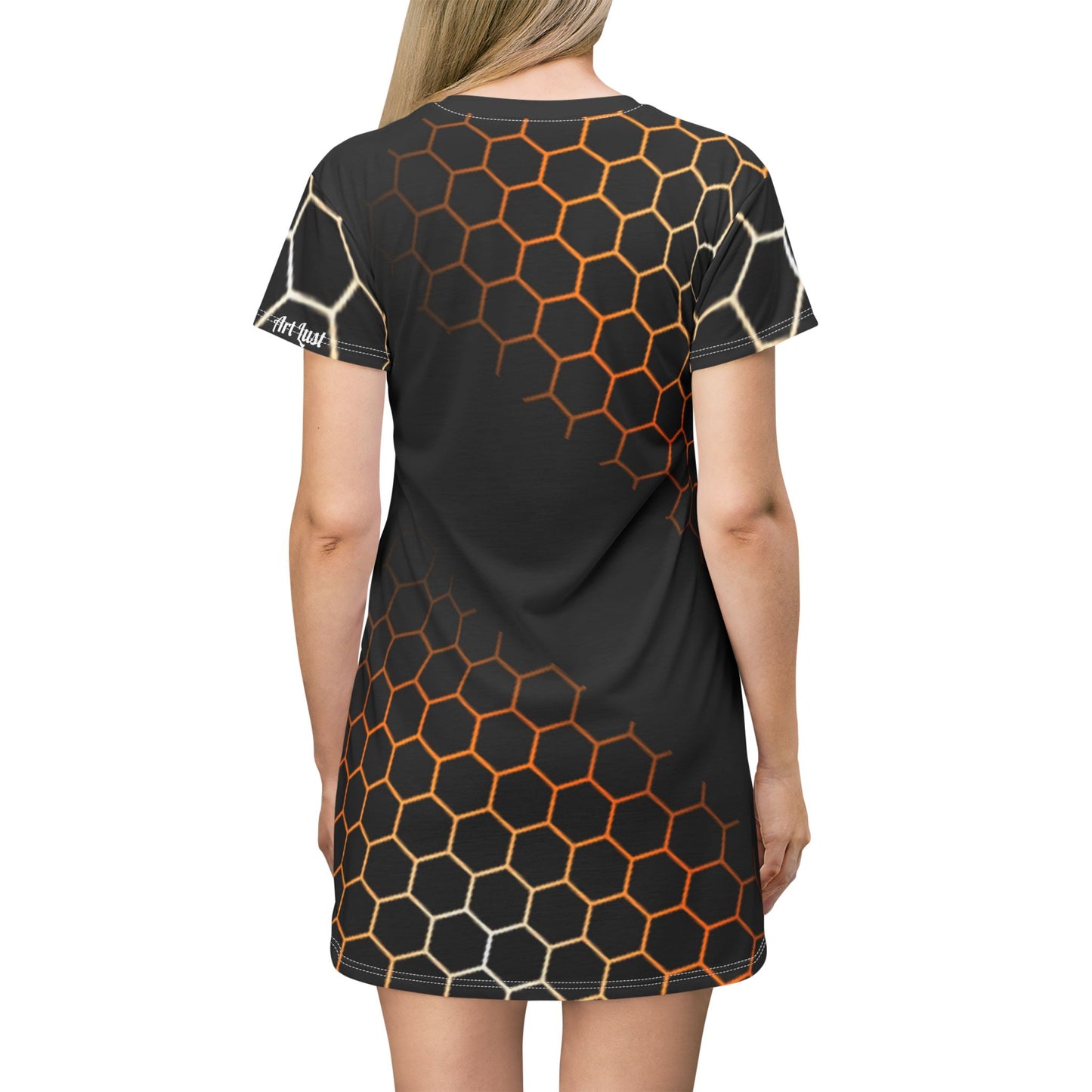 Gold/Black Honeycomb Pattern Art Lust T-Shirt Dress (AOP)