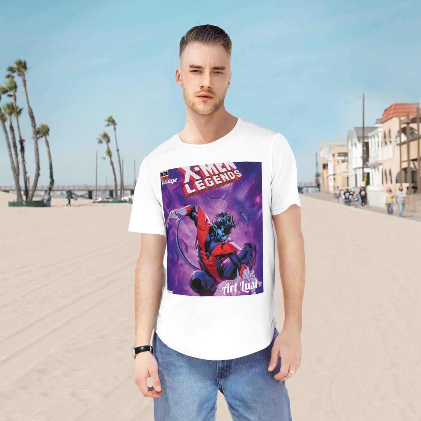 Men's Night Crawler Comic Art Lust Jersey Curved Hem Tee