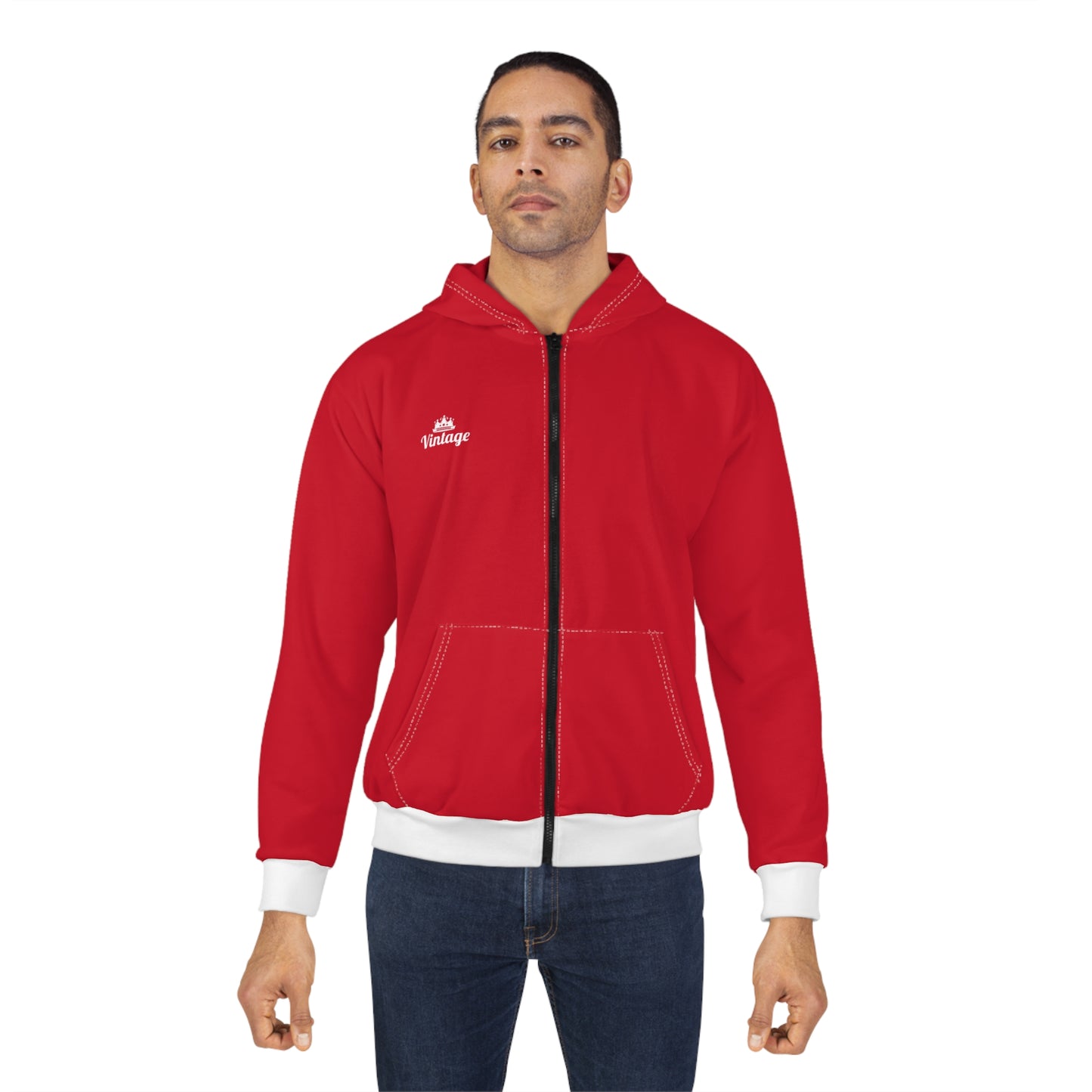 Red/White Demon Slayer Art Lust Zip Hoodie (AOP)
