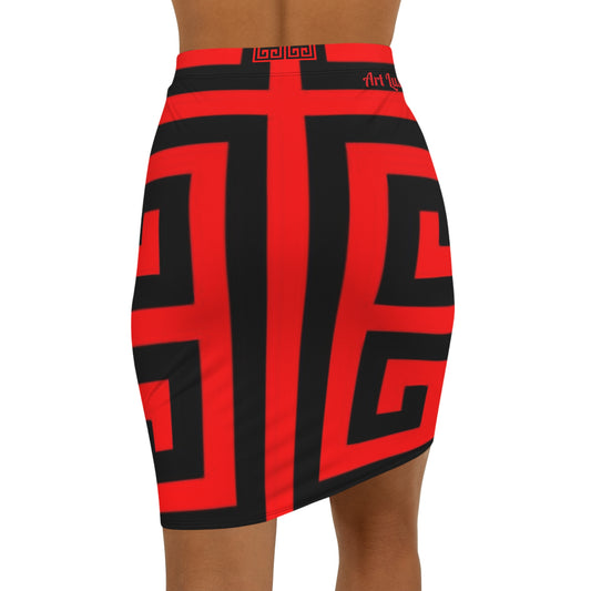 Women's Black on Red Vintage Art Lust Mini Skirt (AOP)