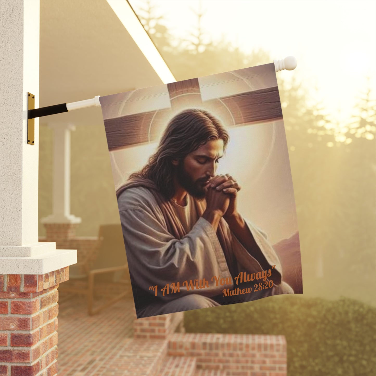 Praying Jesus Garden Flag - "I Am With You Always" Matthew 28:20 Decorative Yard Banner