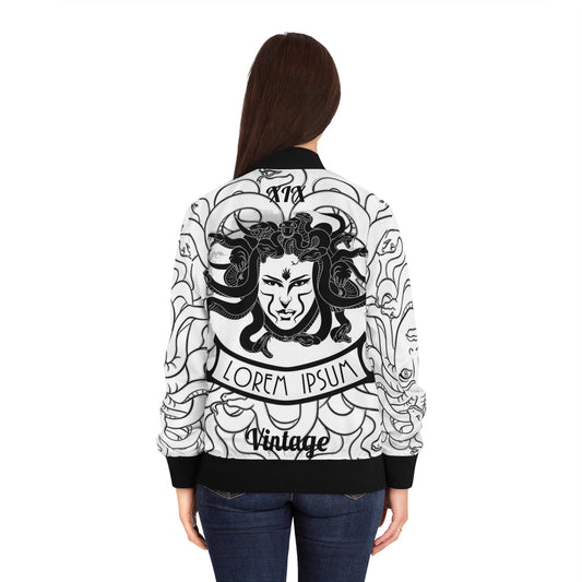 Women's Black on White Madusa Bomber Jacket (AOP)