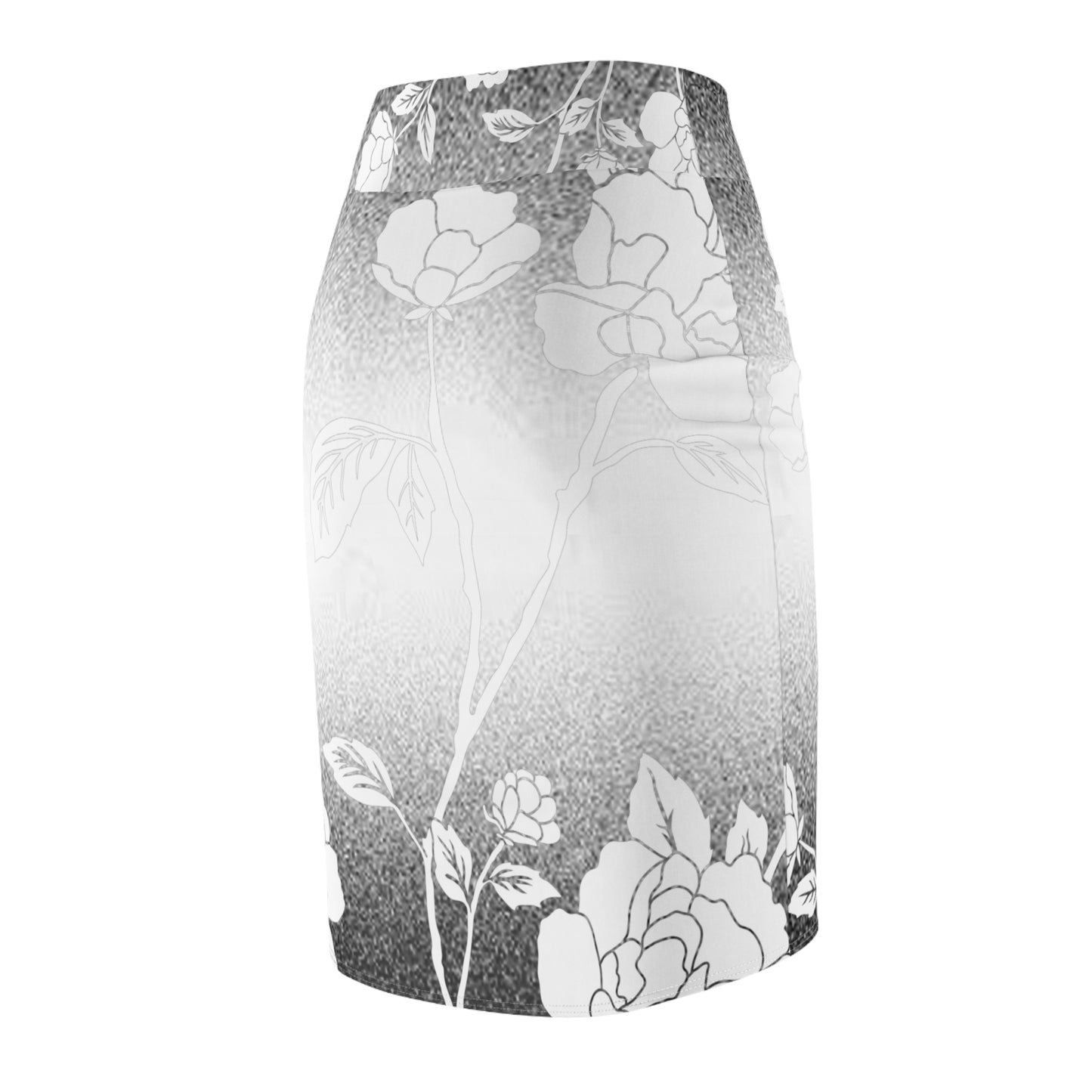 Women's Floral Black/White Gradient Pencil Skirt (AOP)