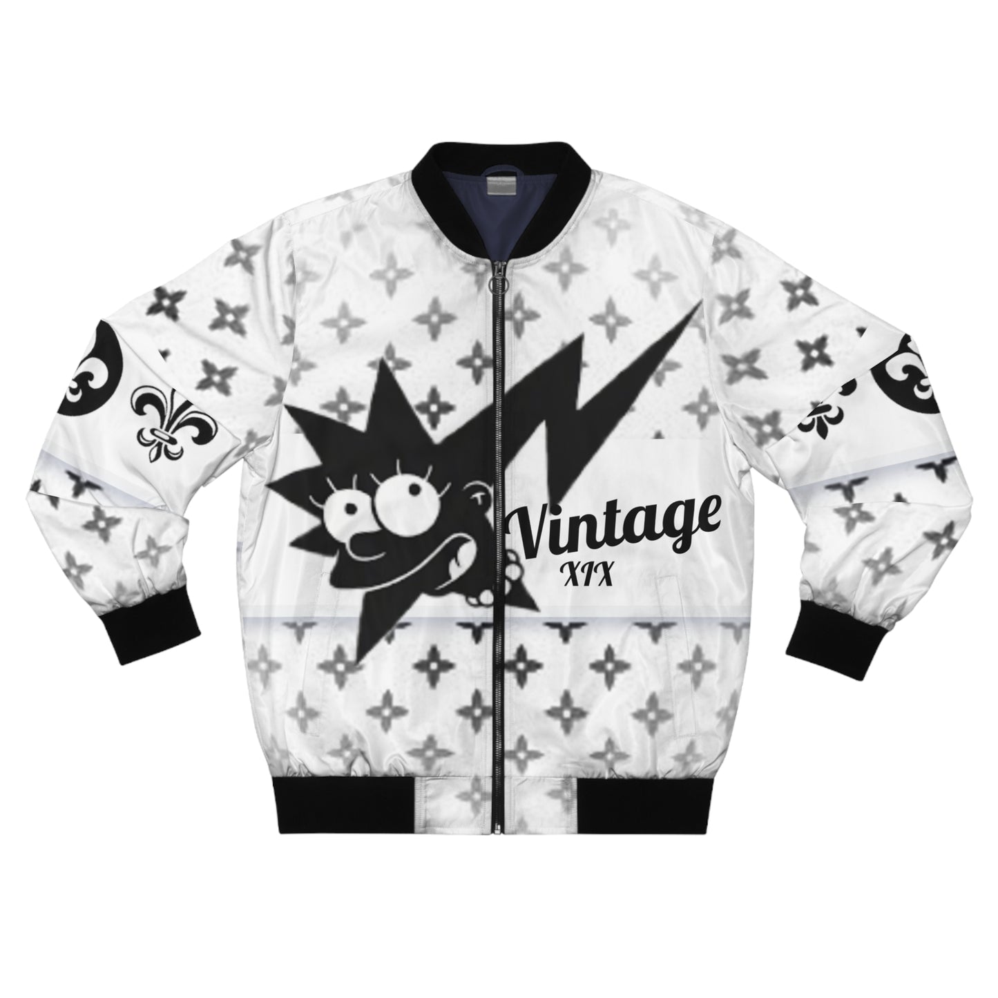 Men's Black on White Art Lust Lisa Bomber Jacket (AOP)