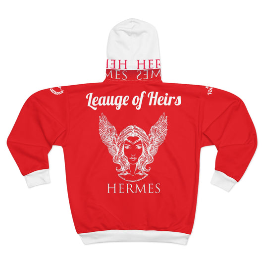 Vintage Red L.O.H. Art Lust Hermes Unisex Zip Hoodie (AOP)