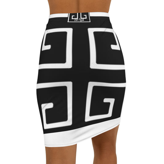 Women's White on Black Vintage Art Lust Mini Skirt (AOP)