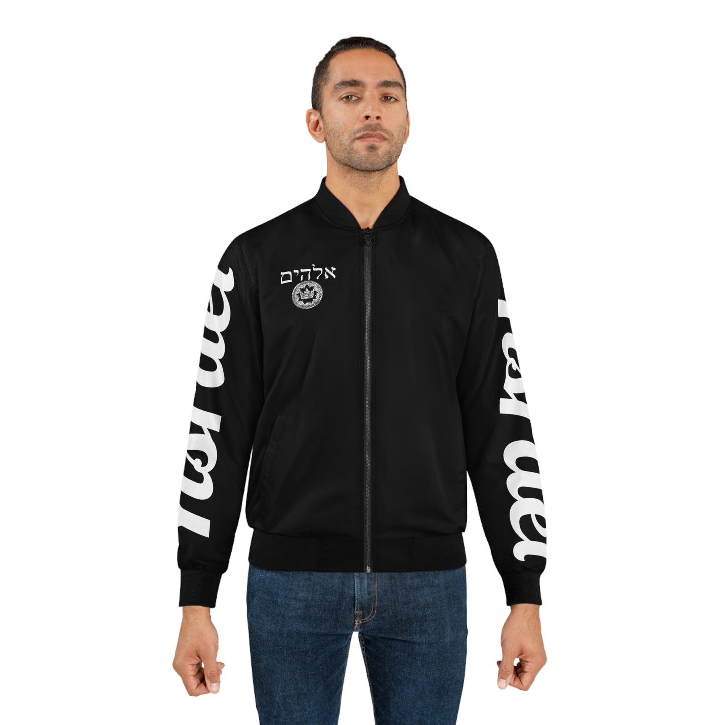 Men's White/Black KOK Bomber Jacket (AOP)