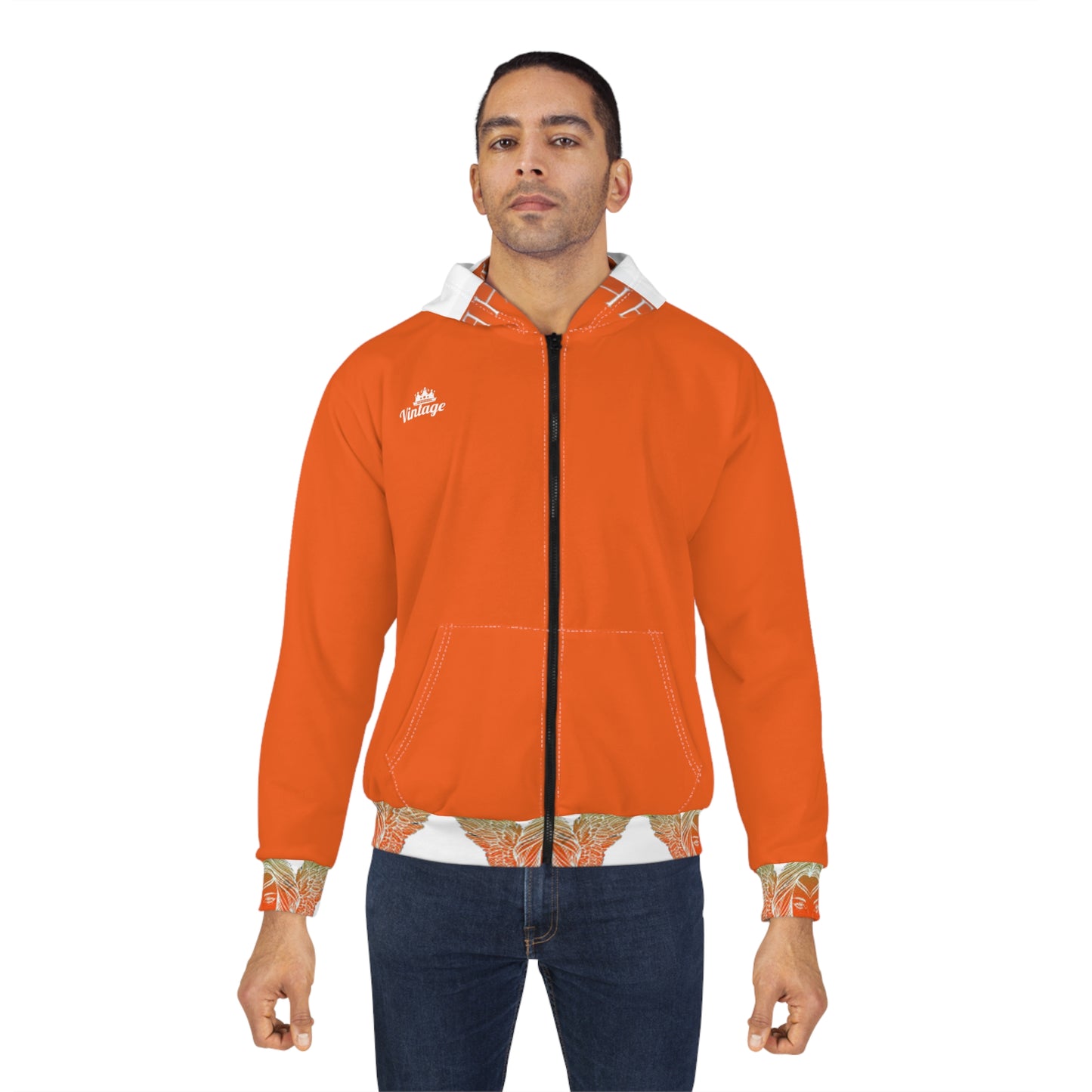 Vintage Dark Orange L.O.H. Art Lust Hermes Unisex Zip Hoodie (AOP)