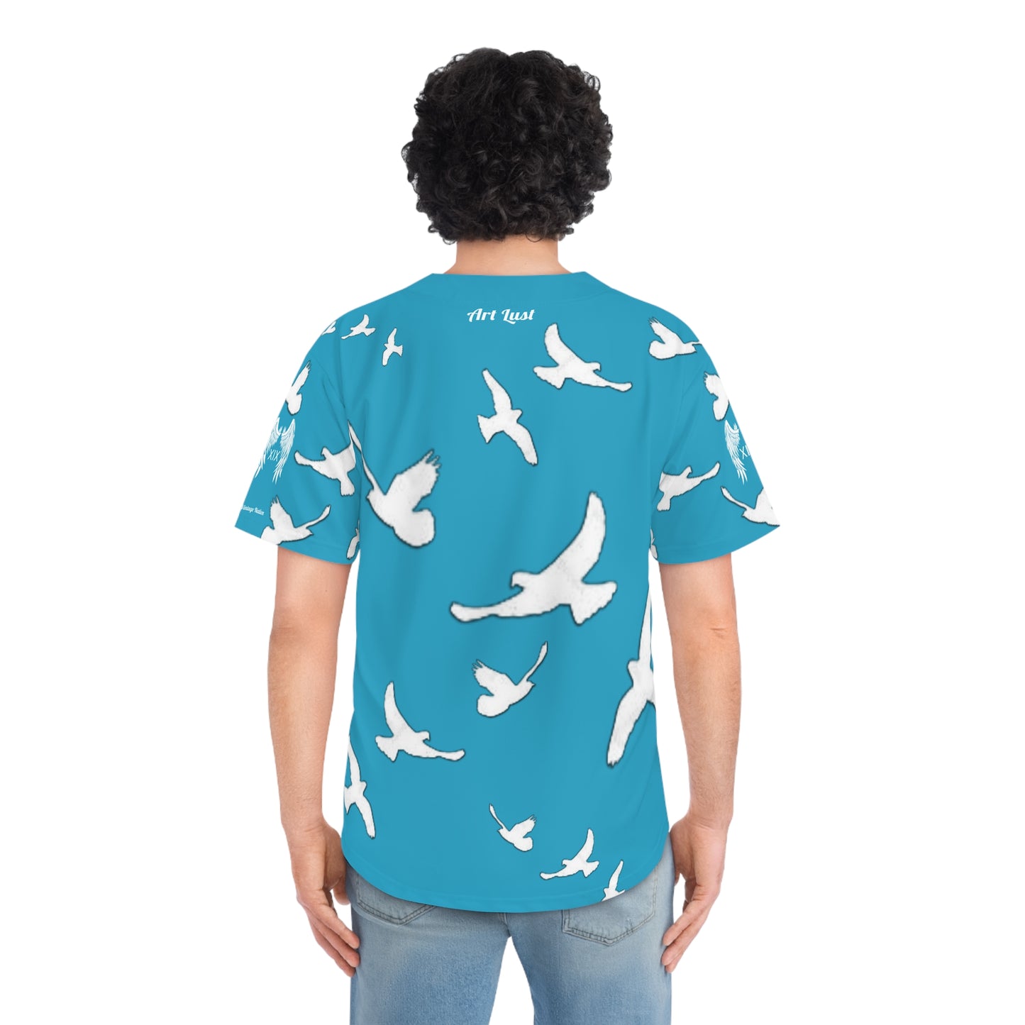 Men's Sky Blue/White Vintage Art Lust Dove's Above Baseball Jersey