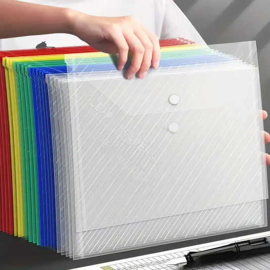 5 Color Transparent Folding File Bags, Large Capacity, Durable, Suitable for Documents, Office Supplies, and School Supplies