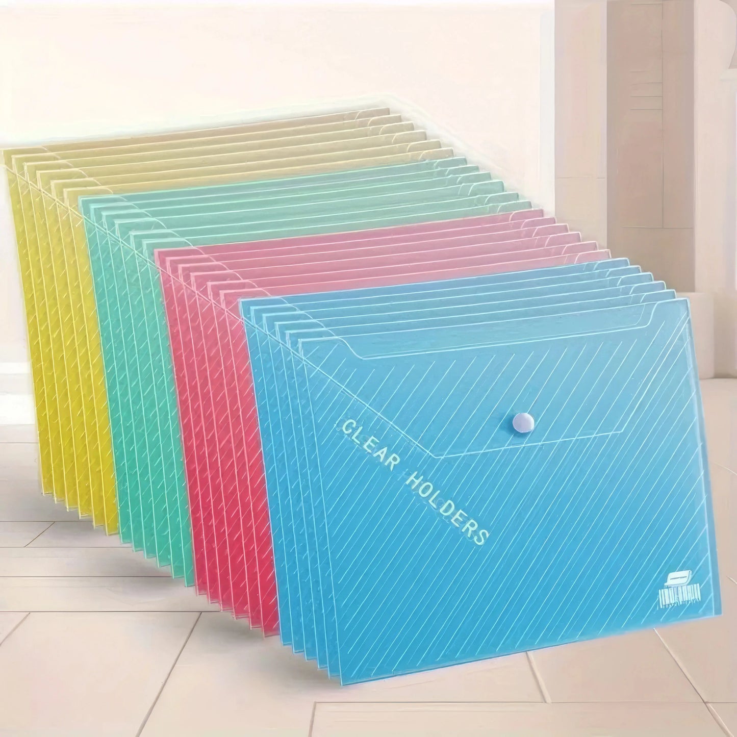5 Color Transparent Folding File Bags, Large Capacity, Durable, Suitable for Documents, Office Supplies, and School Supplies