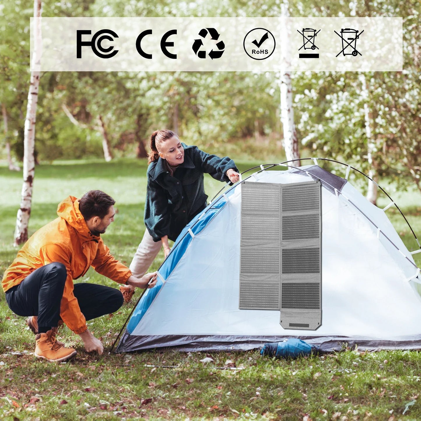 MHPOWOS 80W Foldable Solar Panel, Portable Power Supply with 4 Ports (DC/USB-C/2xUSB-A) & 7-in-1 Connector for Emergency Backup
