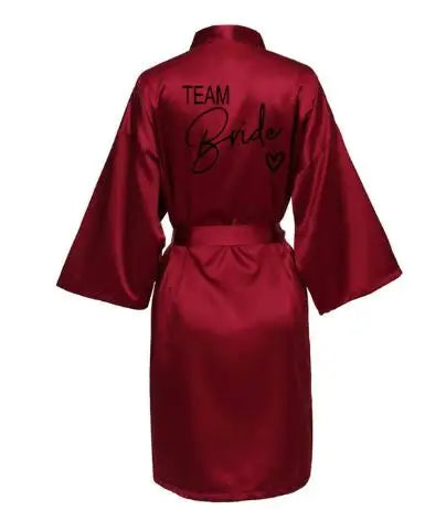 Wedding Party Team Bride Robe With Black Kimono Satin Bridesmaid Bathrobe