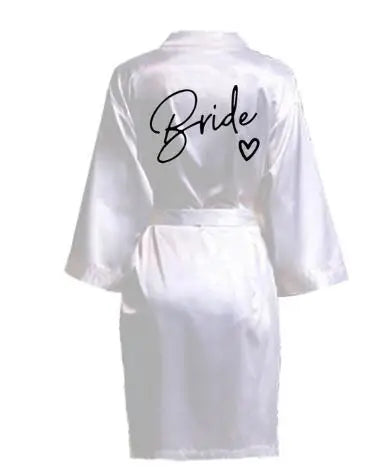 Wedding Party Team Bride Robe With Black Kimono Satin Bridesmaid Bathrobe
