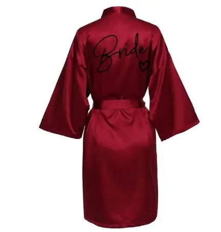 Wedding Party Team Bride Robe With Black Kimono Satin Bridesmaid Bathrobe